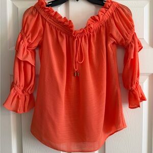 bebe Coral Ruffled Off-Shoulder Blouse